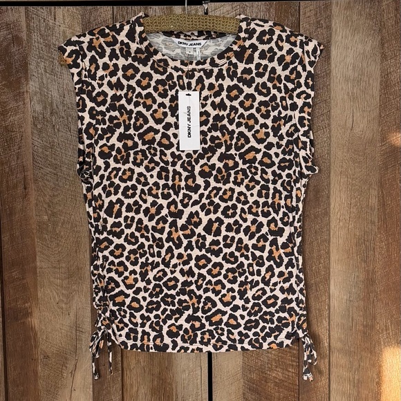 DKNY Black and Brown Leopard Print Muscle Tee - Picture 11 of 16